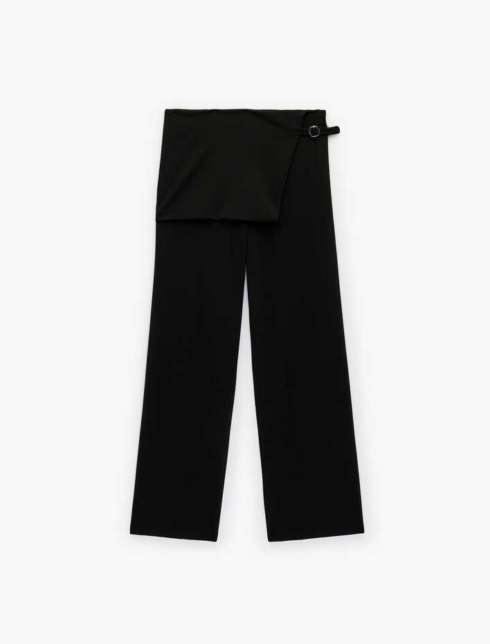  Yüksek Bel Uzun Bol Paça Kumaş Etek Pantolon