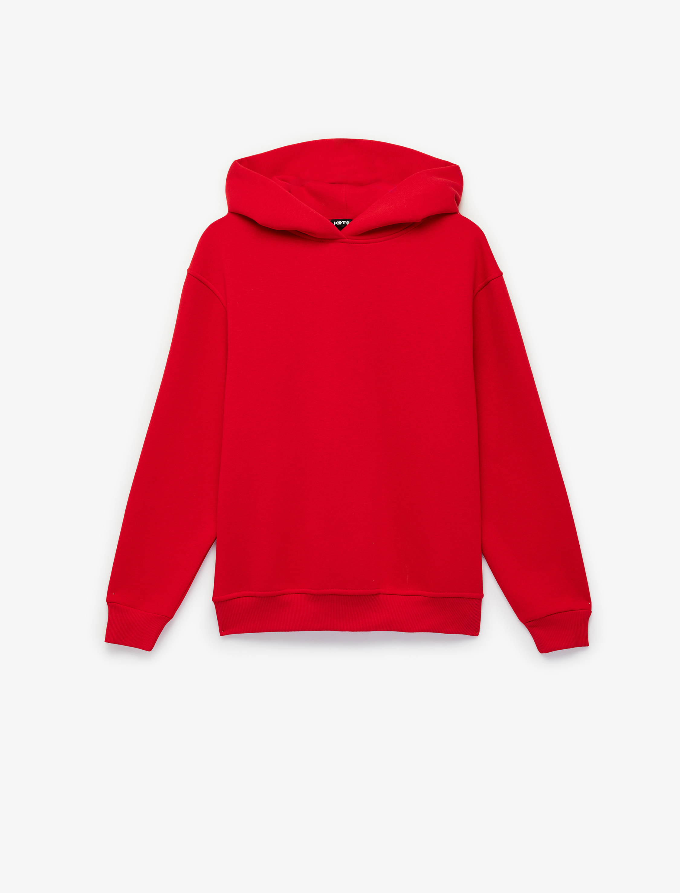   Üç İplik Şardonlu Uzun Kollu Kapüşonlu Basic Sweatshirt