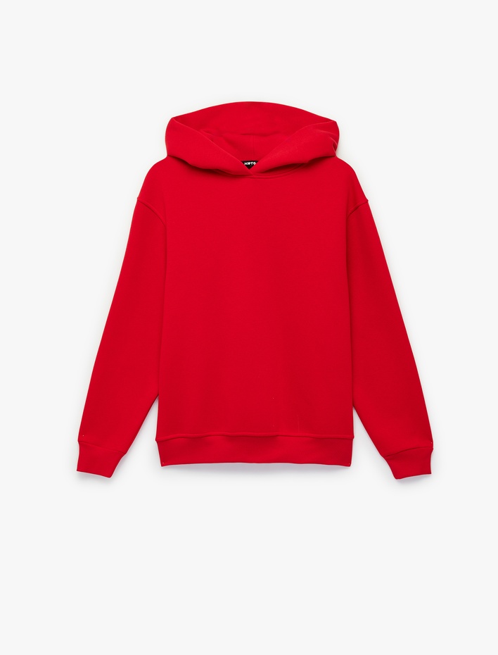  Üç İplik Şardonlu Uzun Kollu Kapüşonlu Basic Sweatshirt