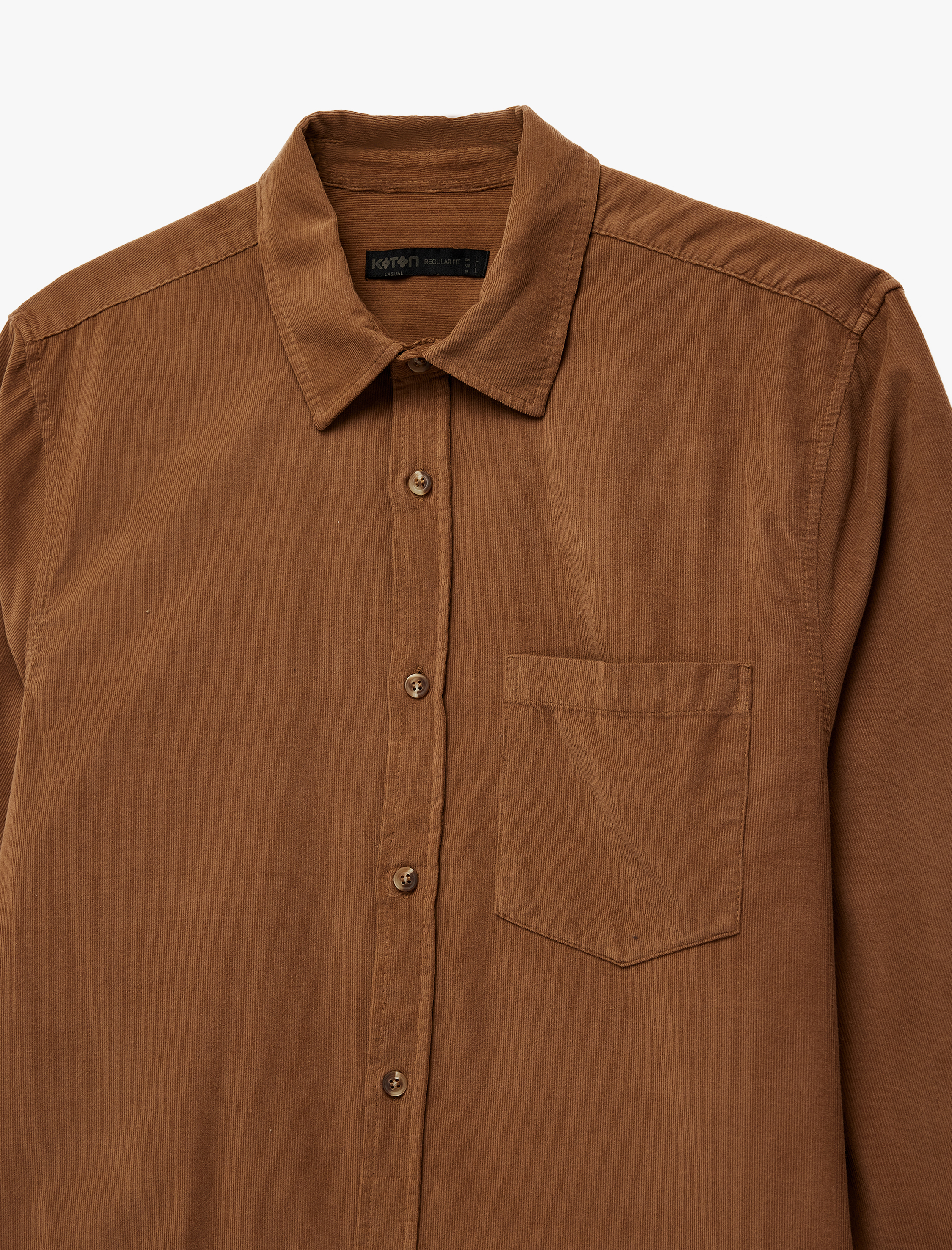   Regular Fit Klasik Yaka Düğmeli Pamuklu Uzun Kollu Kadife Gömlek