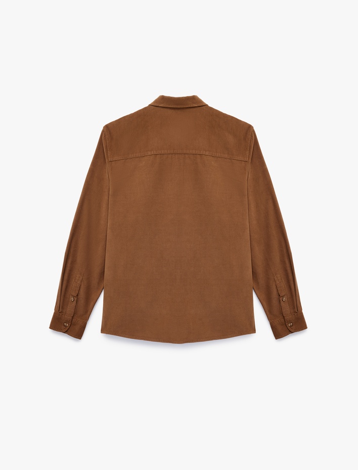  Regular Fit Klasik Yaka Düğmeli Pamuklu Uzun Kollu Kadife Gömlek