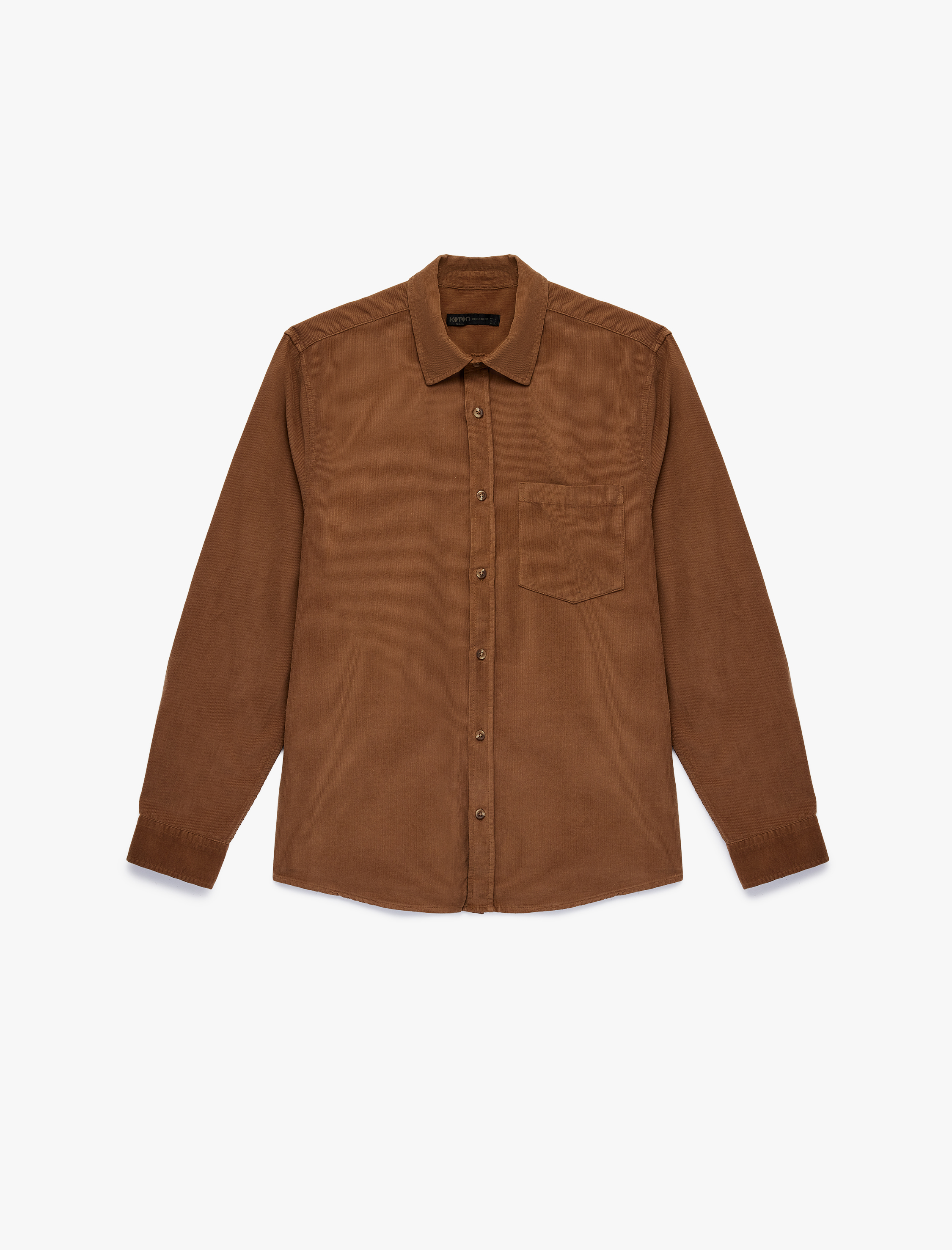   Regular Fit Klasik Yaka Düğmeli Pamuklu Uzun Kollu Kadife Gömlek