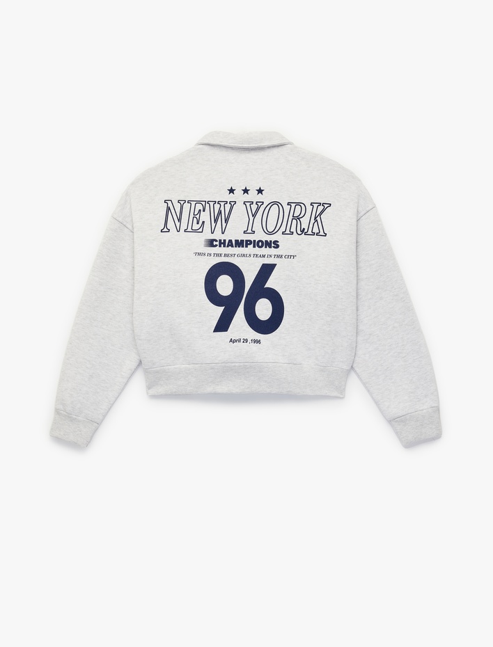  Regular Fit Uzun Kollu Cepli Baskılı Fermuarlı Sweatshirt