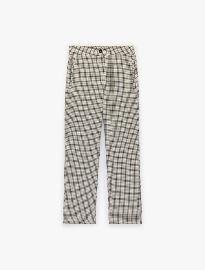  Viskon Karışımlı Regular Fit Ekoseli Cigarette Pantolon