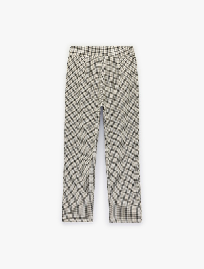  Viskon Karışımlı Regular Fit Ekoseli Cigarette Pantolon