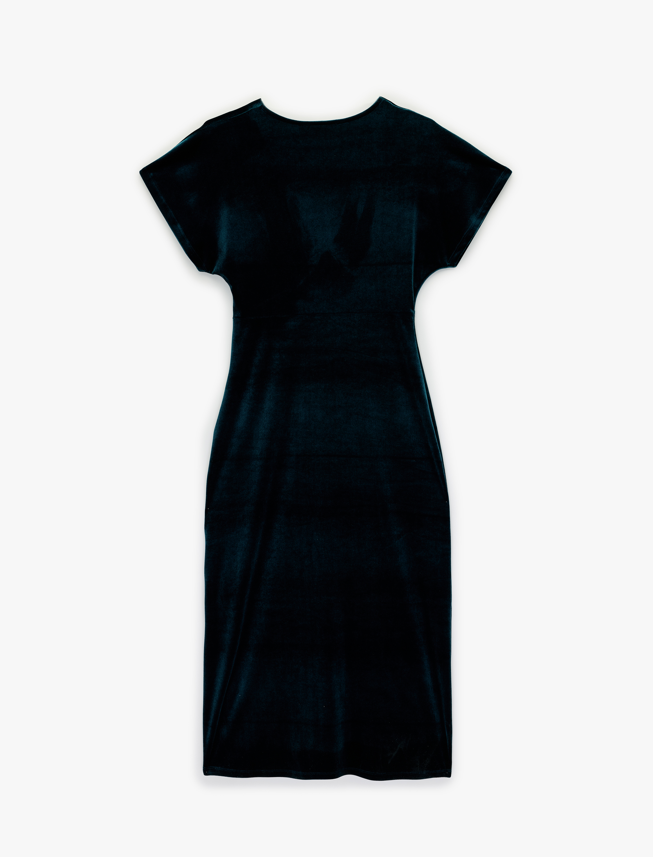   Slim Fit Kısa Yarasa Kollu Kruvaze V Yaka Midi Boy Kadife Elbise