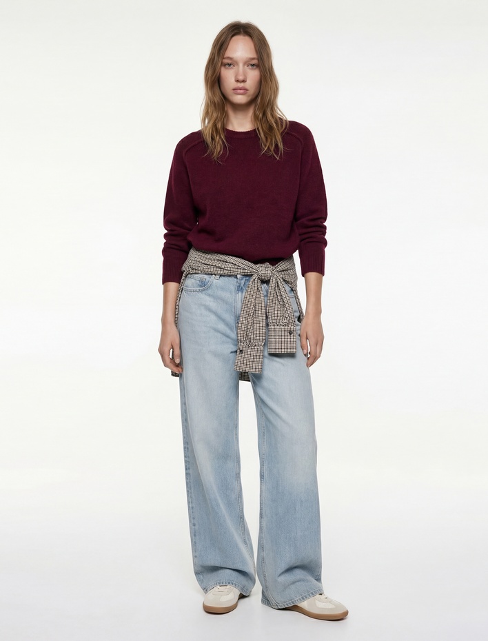  Uzun Kollu Bisiklet Yaka Dikiş Detaylı Basic Triko Kazak