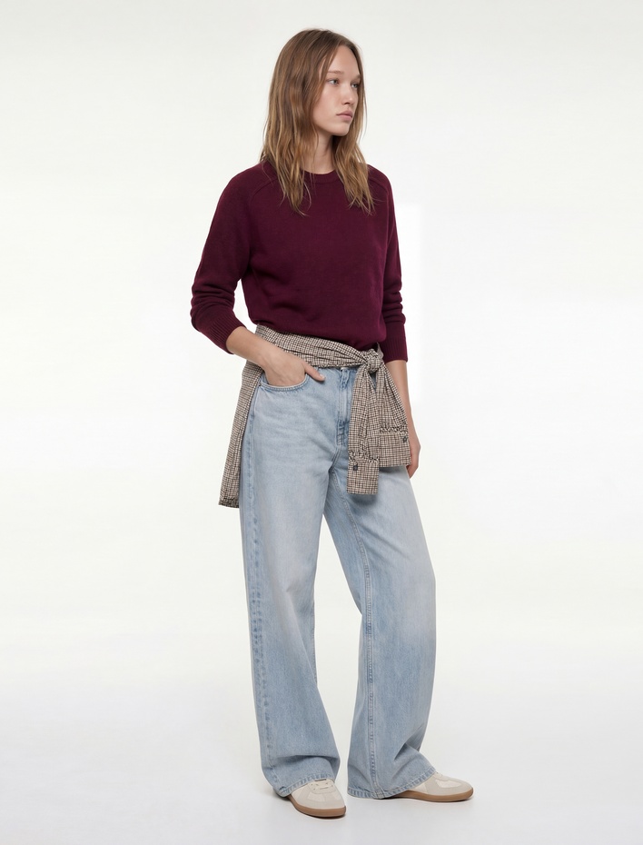  Uzun Kollu Bisiklet Yaka Dikiş Detaylı Basic Triko Kazak