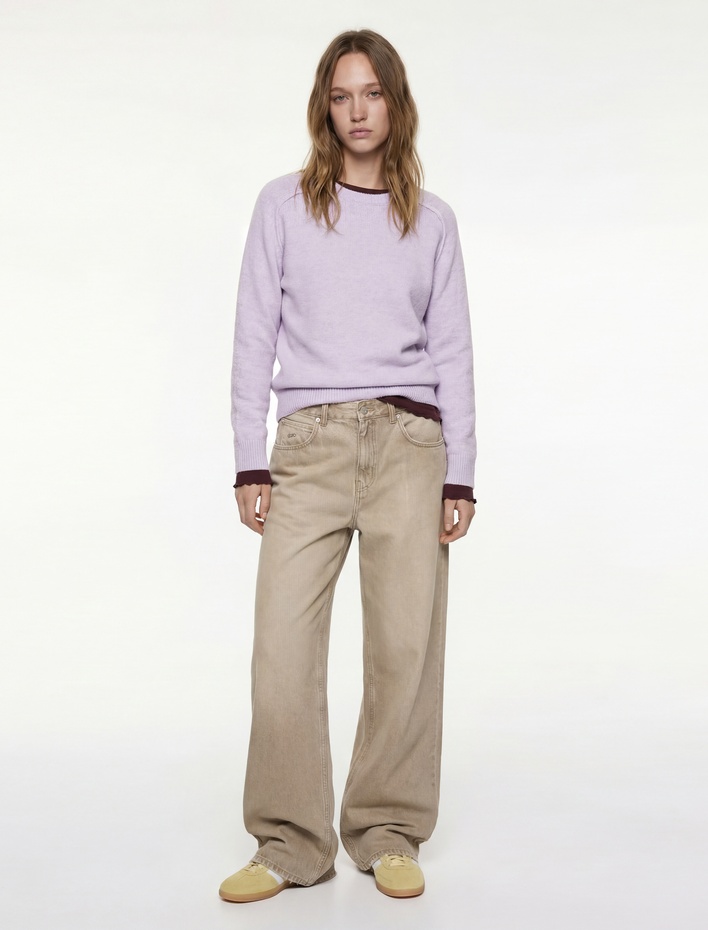  Uzun Kollu Bisiklet Yaka Dikiş Detaylı Basic Triko Kazak