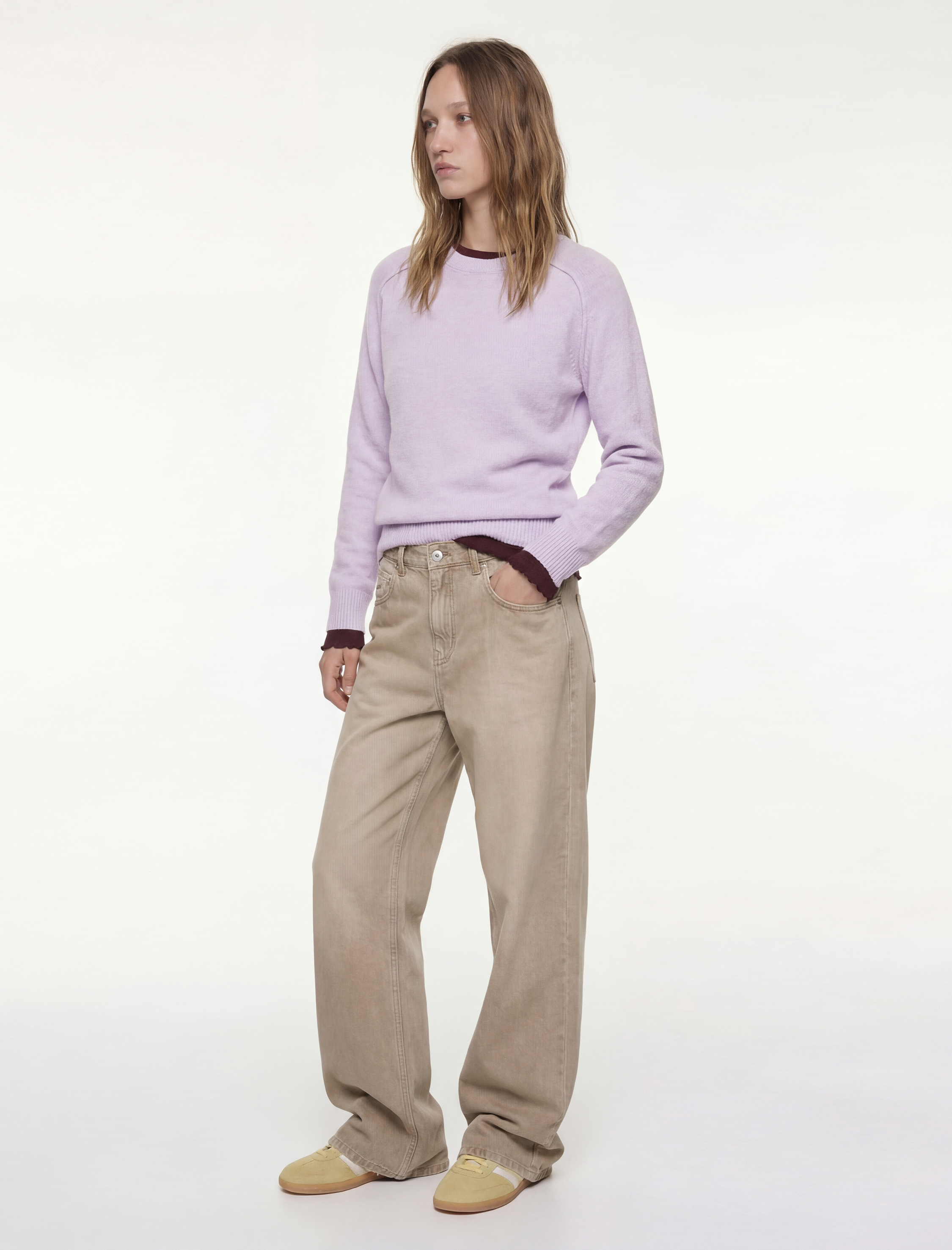   Uzun Kollu Bisiklet Yaka Dikiş Detaylı Basic Triko Kazak