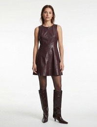 Kolsuz Bisiklet Yaka Volanlı Suni Deri Mini Elbise