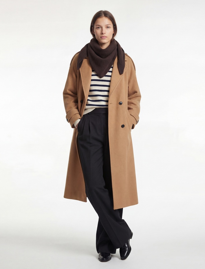  Trenç Kaban Kaşe Kruvaze Düğmeli Kemerli Cepli Uzun Kollu