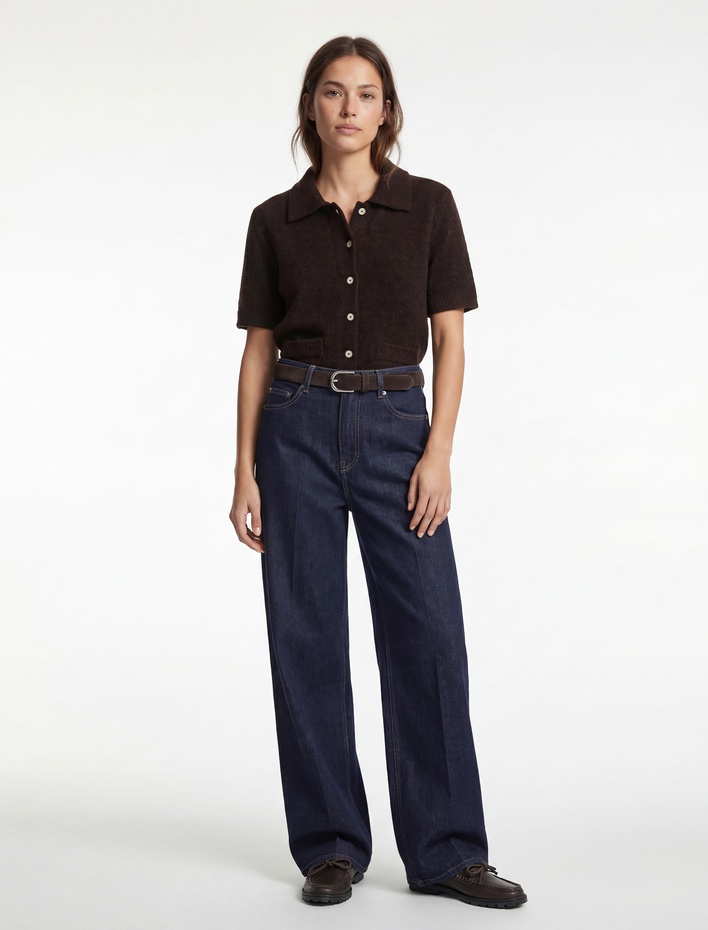  Düğmeli Polo Yaka Kısa Kollu Triko Hırka