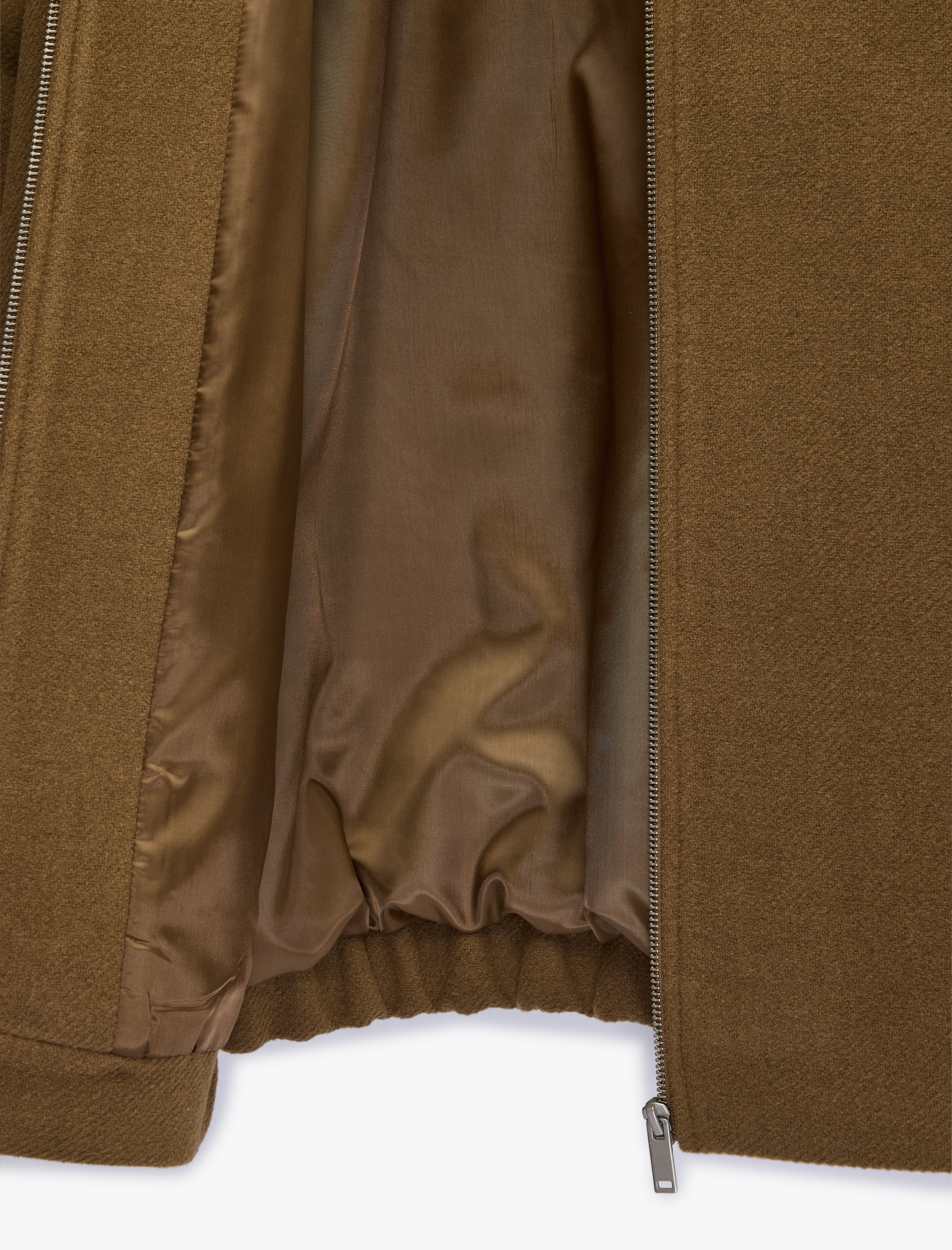   Regular Fit Uzun Kollu Cepli Gömlek Yaka Fermuarlı Kaşe Bomber Ceket