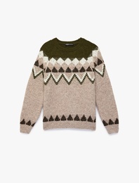 Uzun Kollu Bisiklet Yaka Desenli Triko Kazak