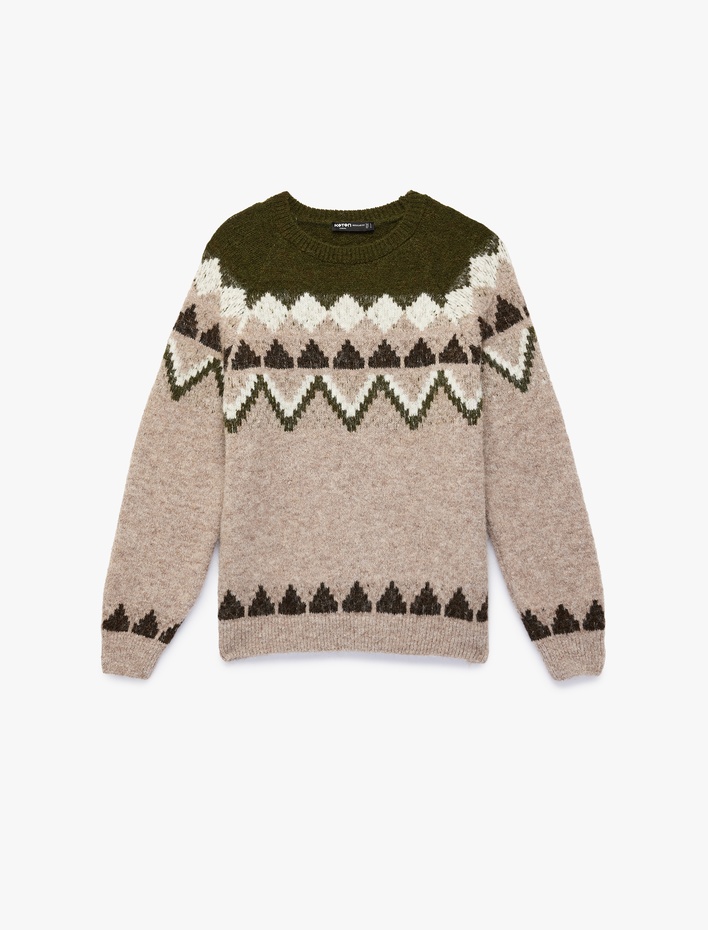  Uzun Kollu Bisiklet Yaka Desenli Triko Kazak