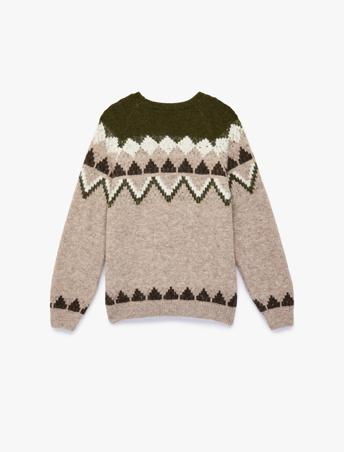  Uzun Kollu Bisiklet Yaka Desenli Triko Kazak