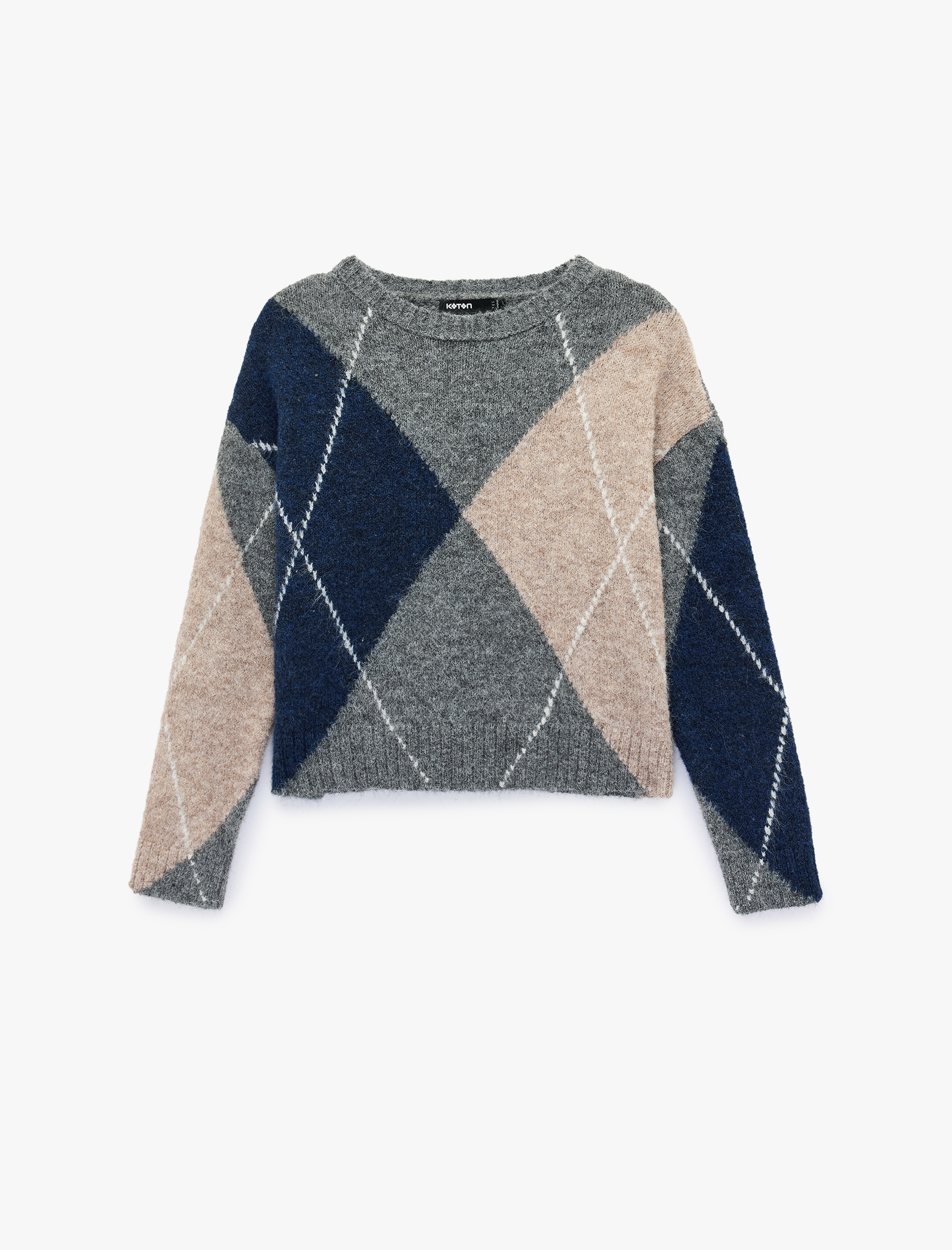   Uzun Kollu Bisiklet Yaka Baklava Desenli Kazak