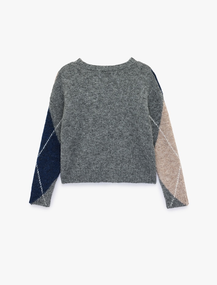  Uzun Kollu Bisiklet Yaka Baklava Desenli Kazak