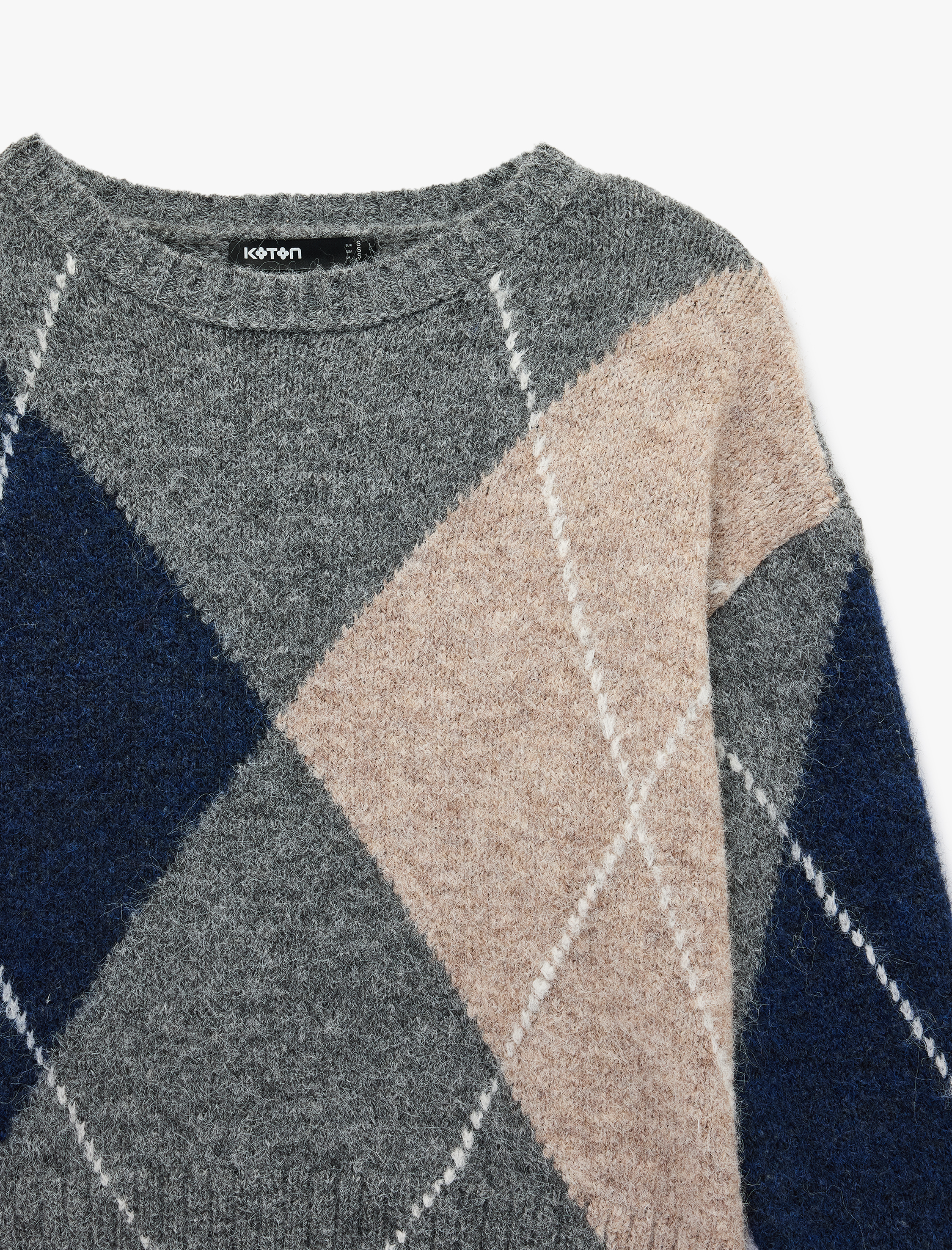   Uzun Kollu Bisiklet Yaka Baklava Desenli Kazak