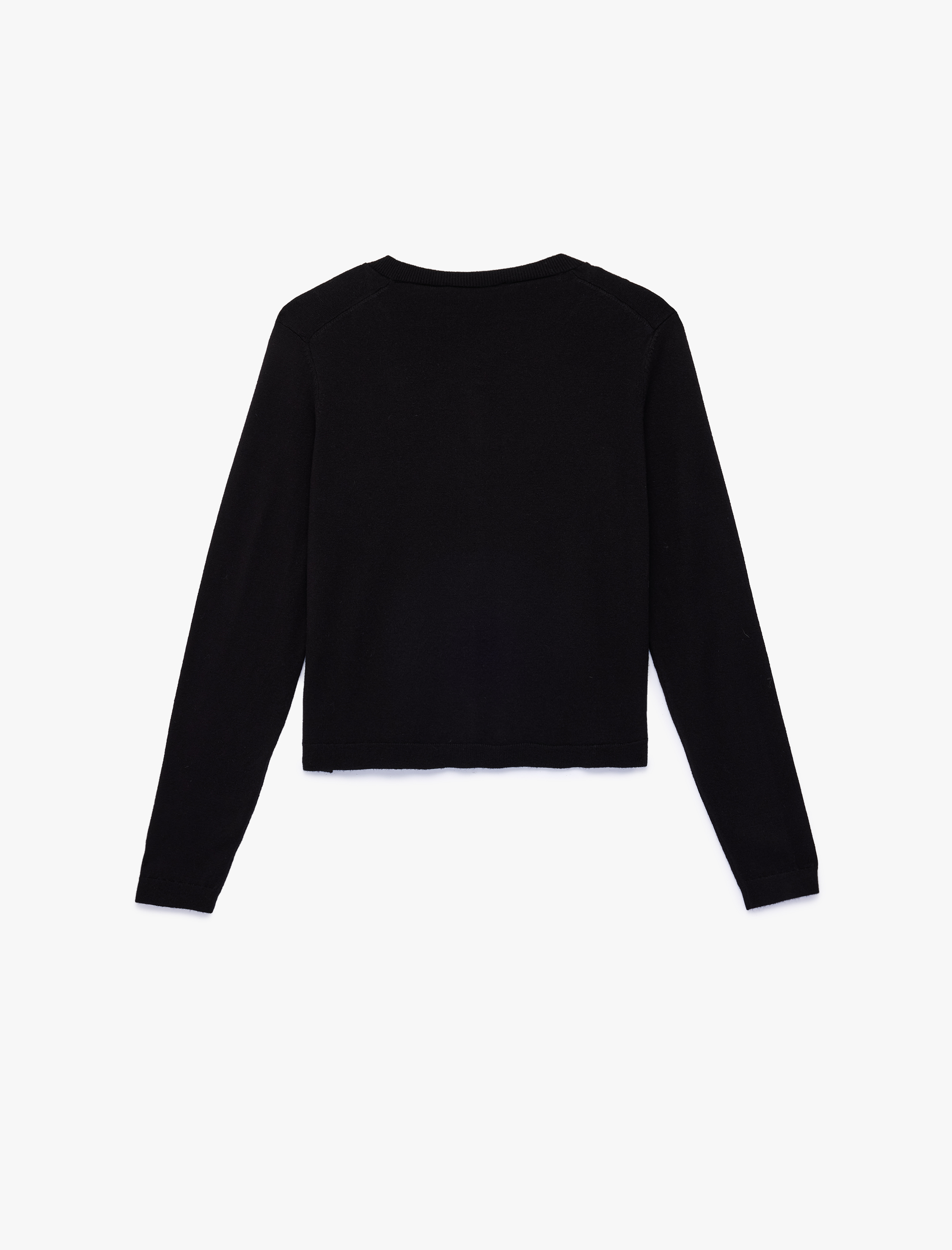   Uzun Kollu Düğmeli Bisiklet Yaka Triko Hırka