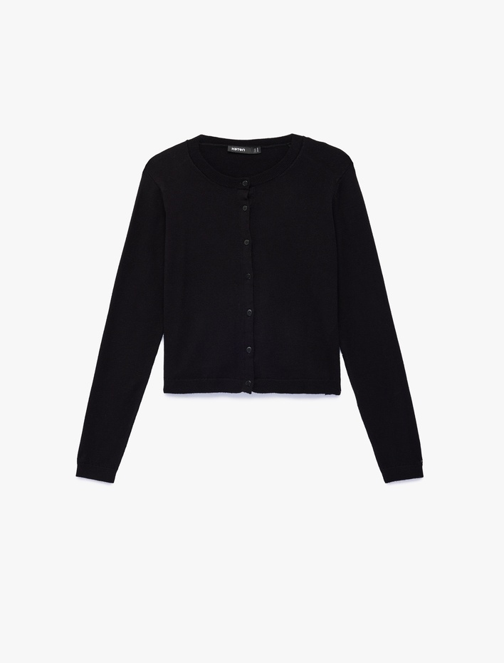  Uzun Kollu Düğmeli Bisiklet Yaka Triko Hırka