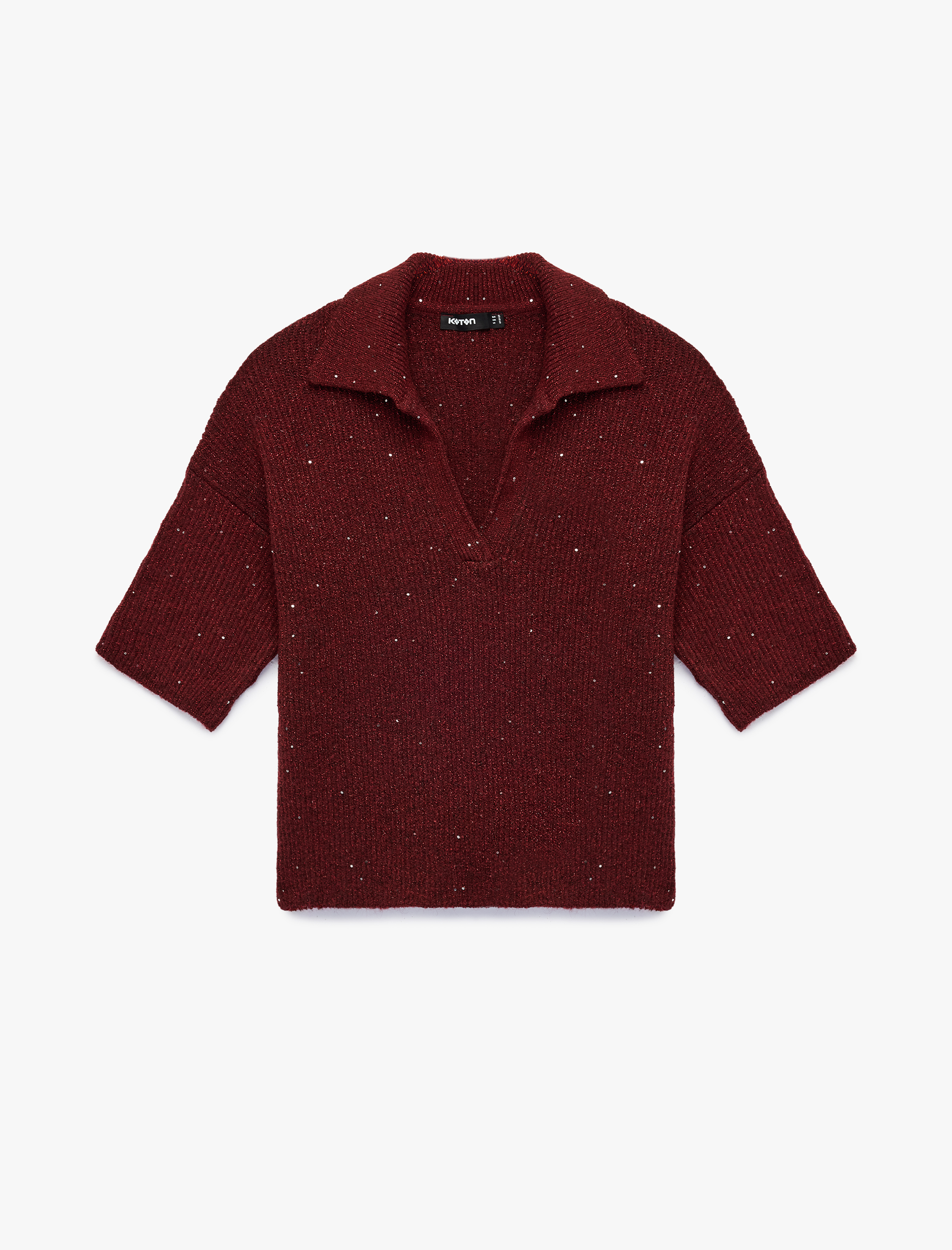   Kısa Kollu Pullu Parıltılı Polo Yaka Triko Kazak