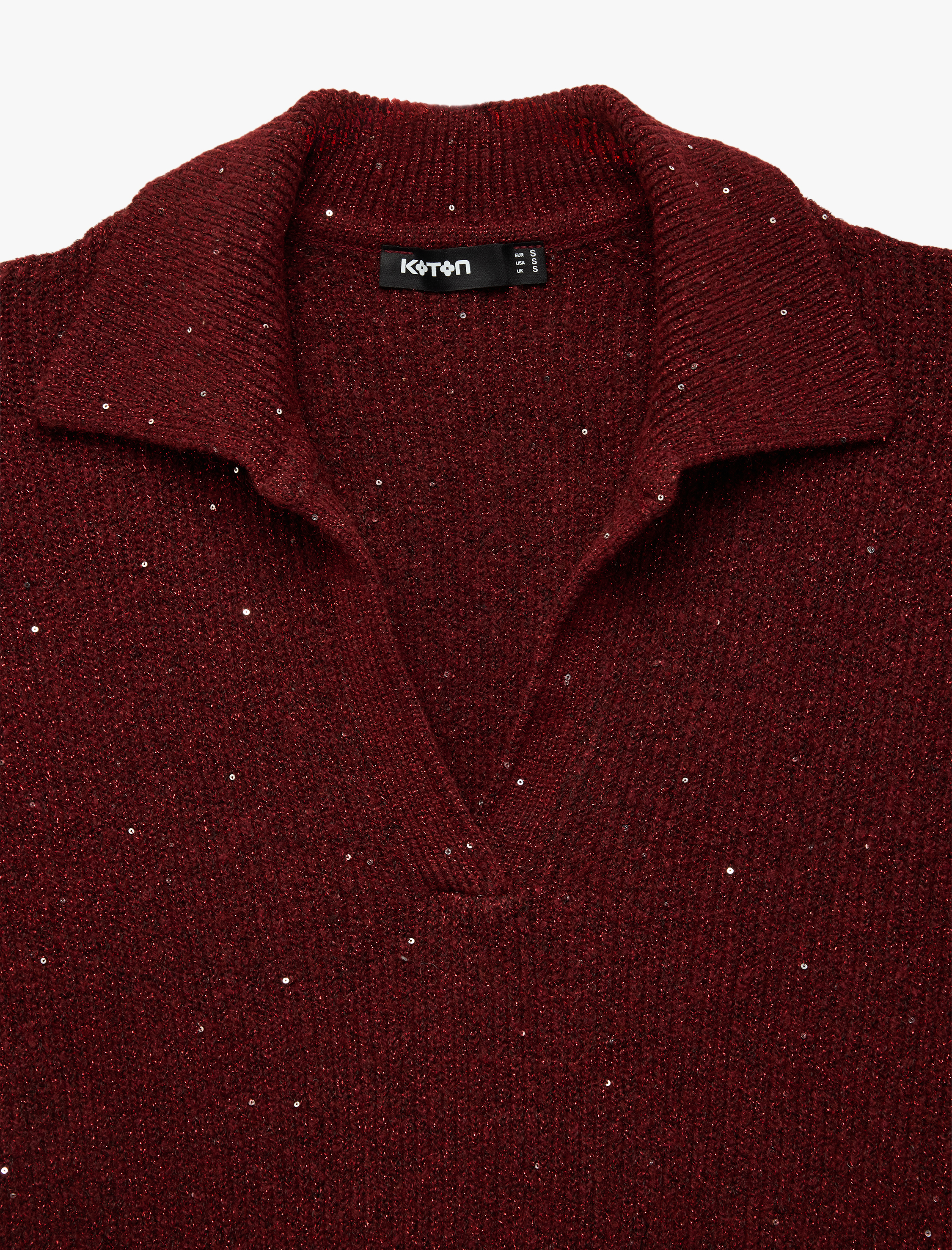   Kısa Kollu Pullu Parıltılı Polo Yaka Triko Kazak