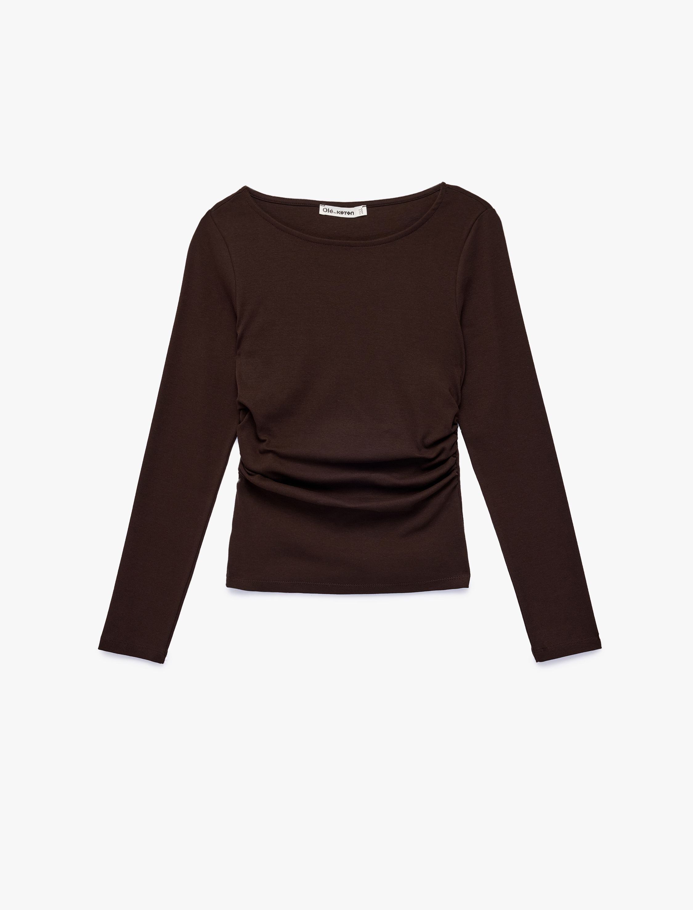   Pamuklu Slim Fit Uzun Kollu Yuvarlak Kayık Yaka Tişört