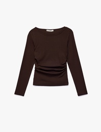 Pamuklu Slim Fit Uzun Kollu Yuvarlak Kayık Yaka Tişört