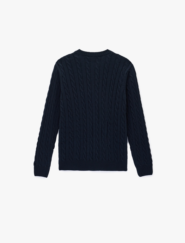  Uzun Kollu Bisiklet Yaka Saç Örgüsü Dokulu Triko Kazak