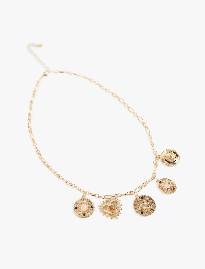 Kadın Taş Detaylı Dokulu Charmlı Kolye