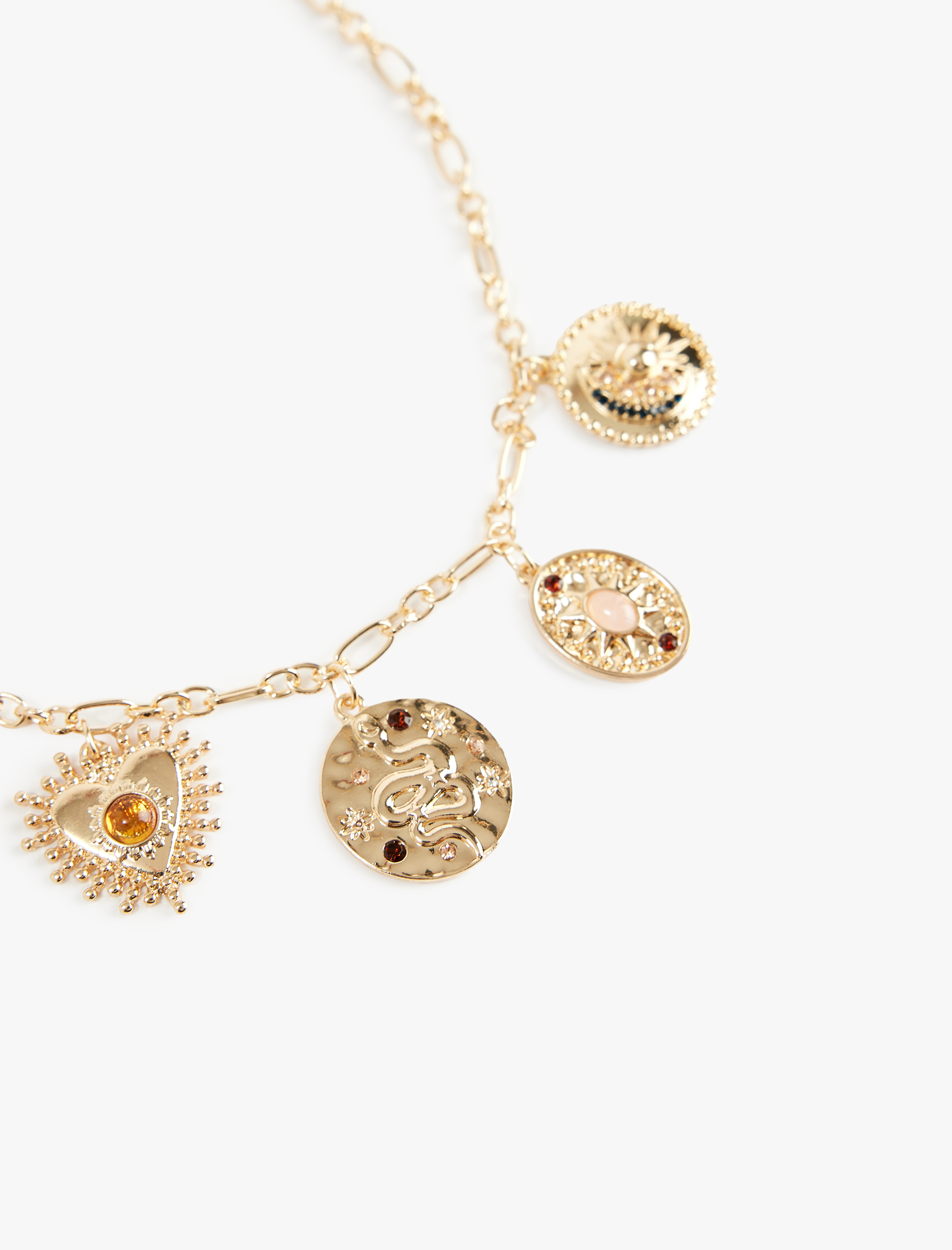  Kadın Taş Detaylı Dokulu Charmlı Kolye