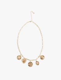 Taş Detaylı Dokulu Charmlı Kolye