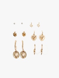 Çok Renkli Dokulu Taş Detaylı 6'lı Küpe Seti