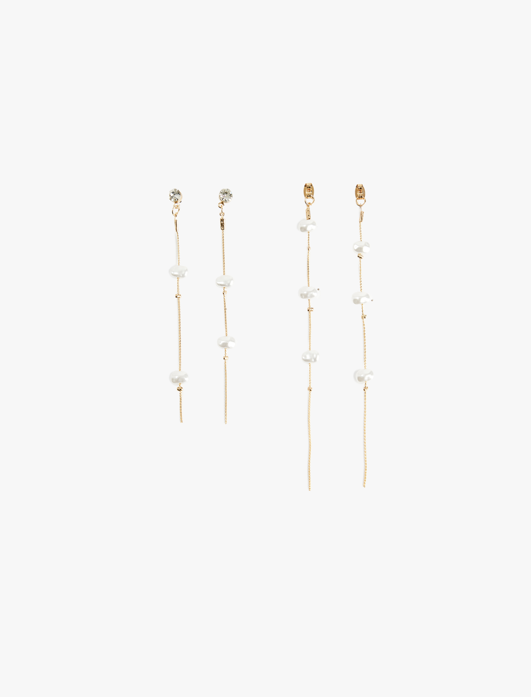  Kadın Sallantılı İnci ve Taş Detaylı Çelik Karışımlı Zincir Küpe