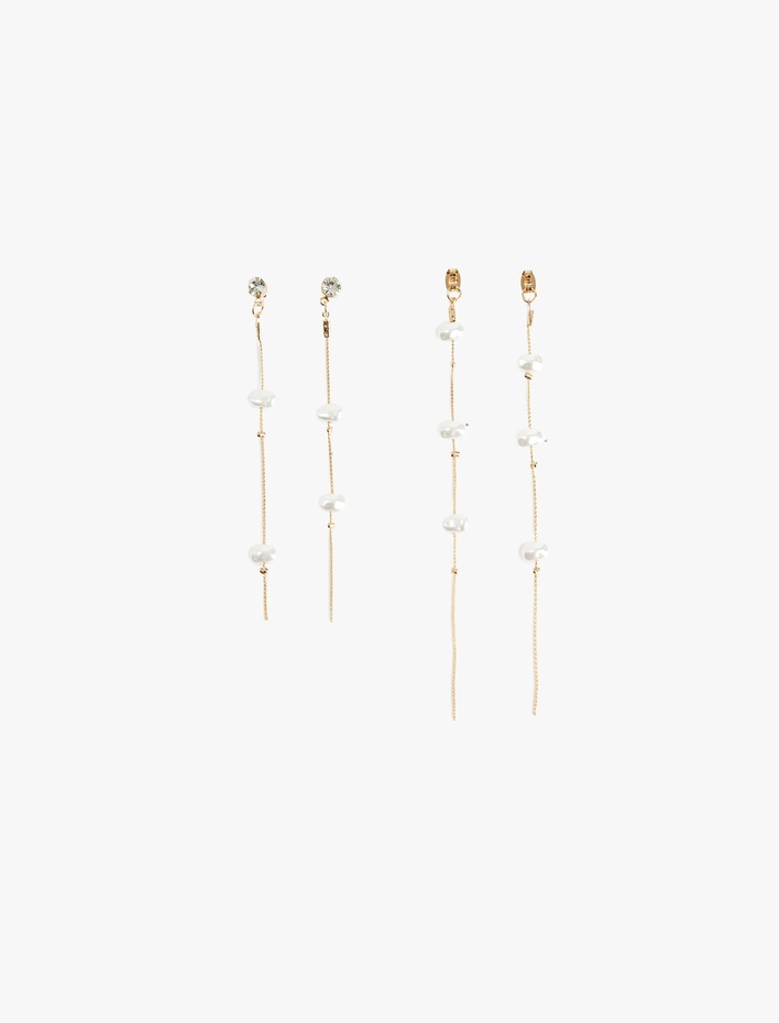 Kadın Sallantılı İnci ve Taş Detaylı Çelik Karışımlı Zincir Küpe