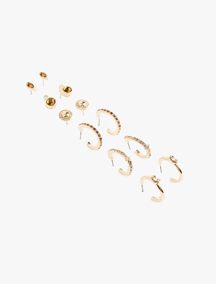 Kadın Taş Detaylı 6'lı Küpe Seti