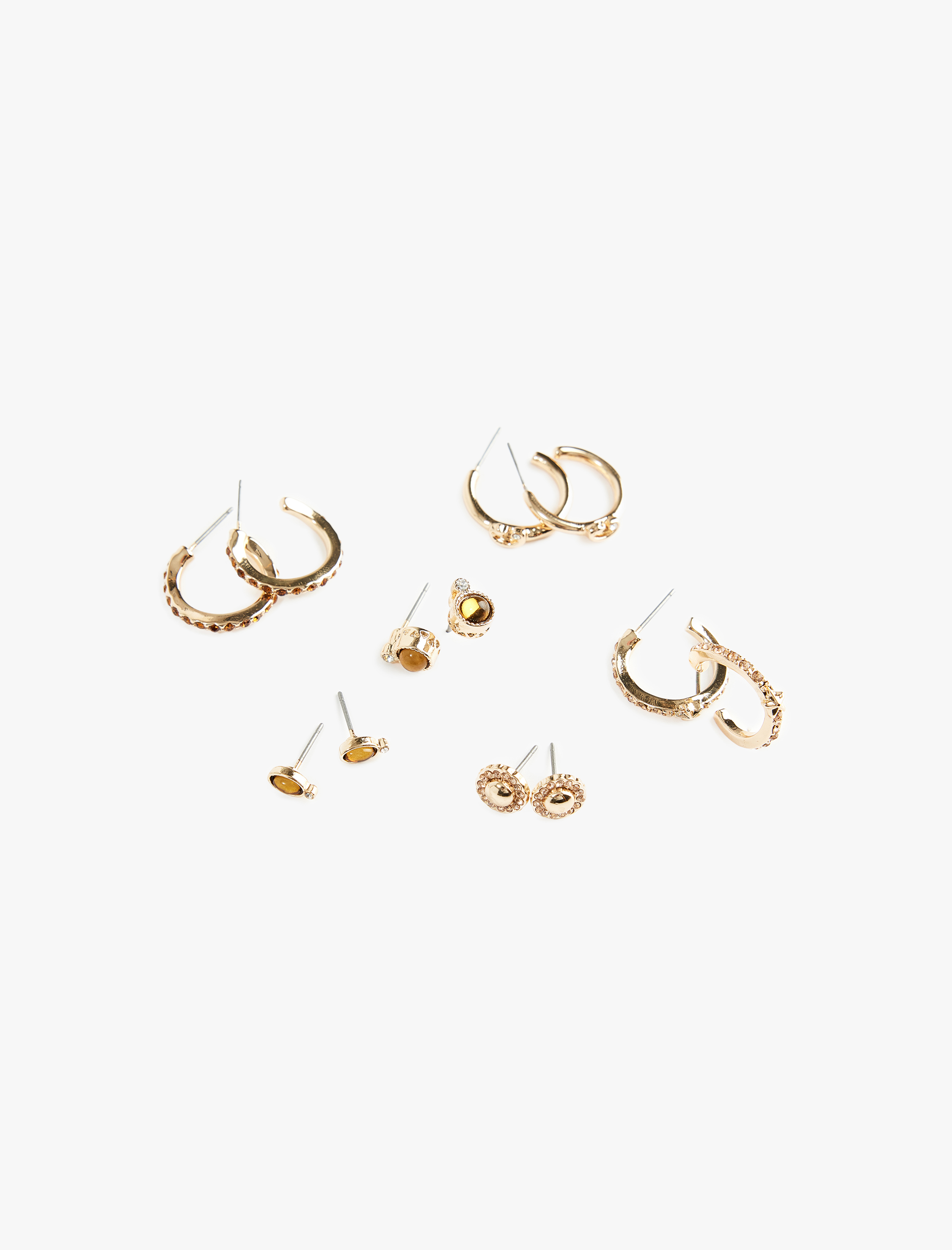  Kadın Taş Detaylı 6'lı Küpe Seti