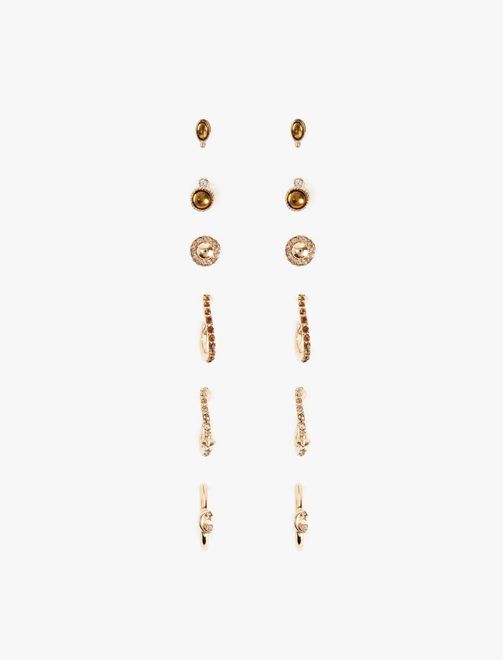 Kadın Taş Detaylı 6'lı Küpe Seti