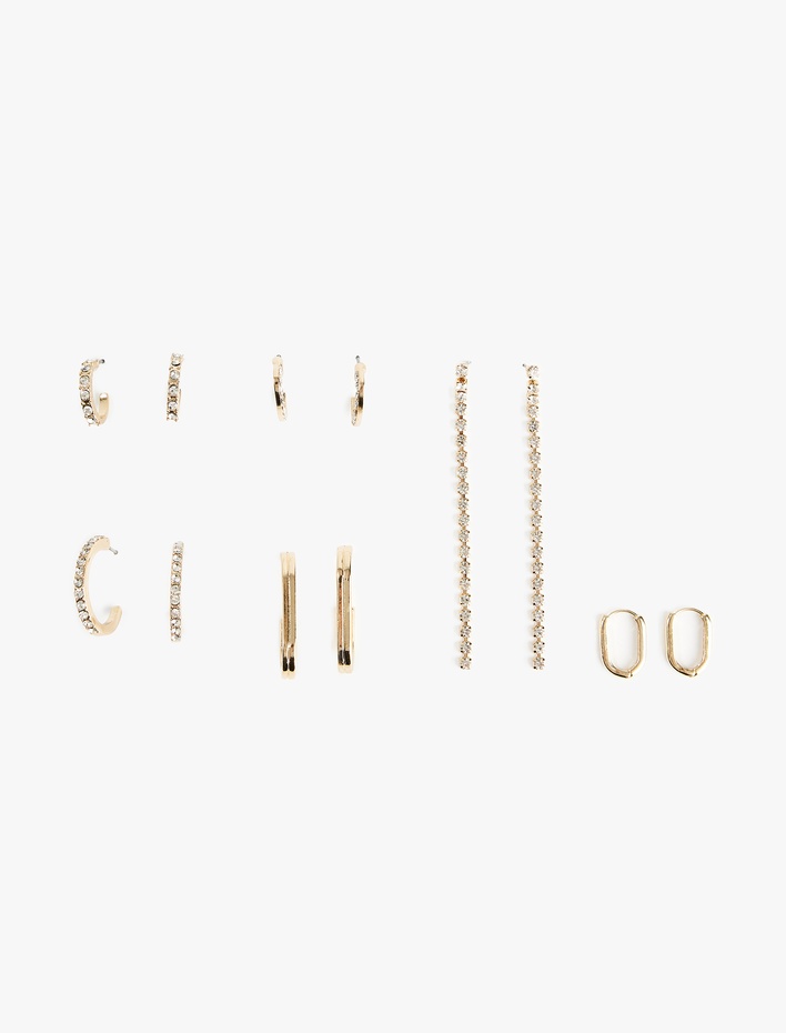 Kadın Taş Detaylı 6'lı Halka Küpe Seti