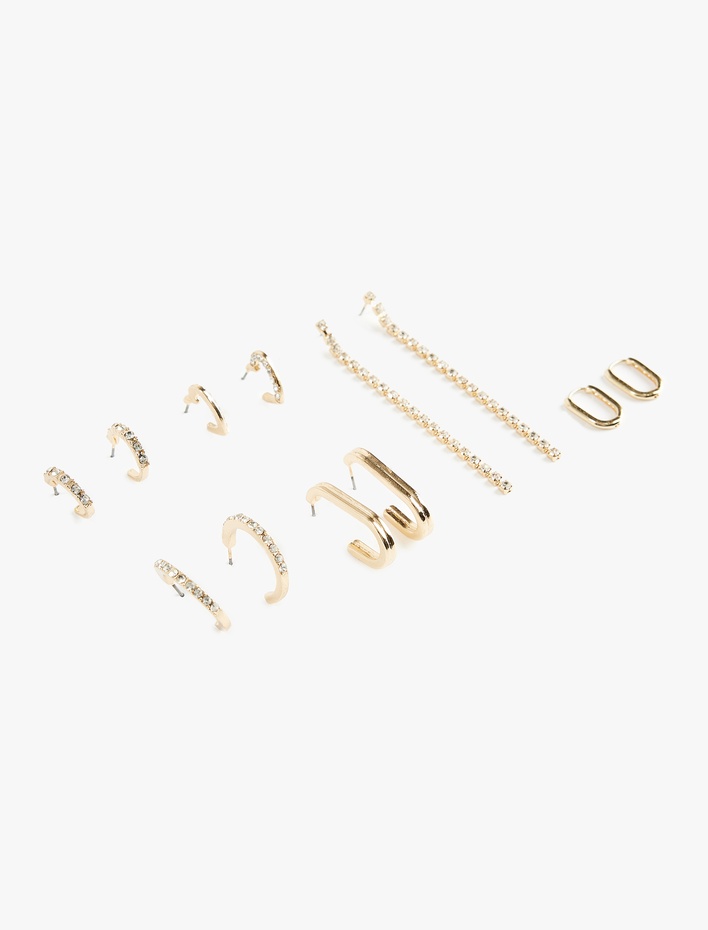 Kadın Taş Detaylı 6'lı Halka Küpe Seti