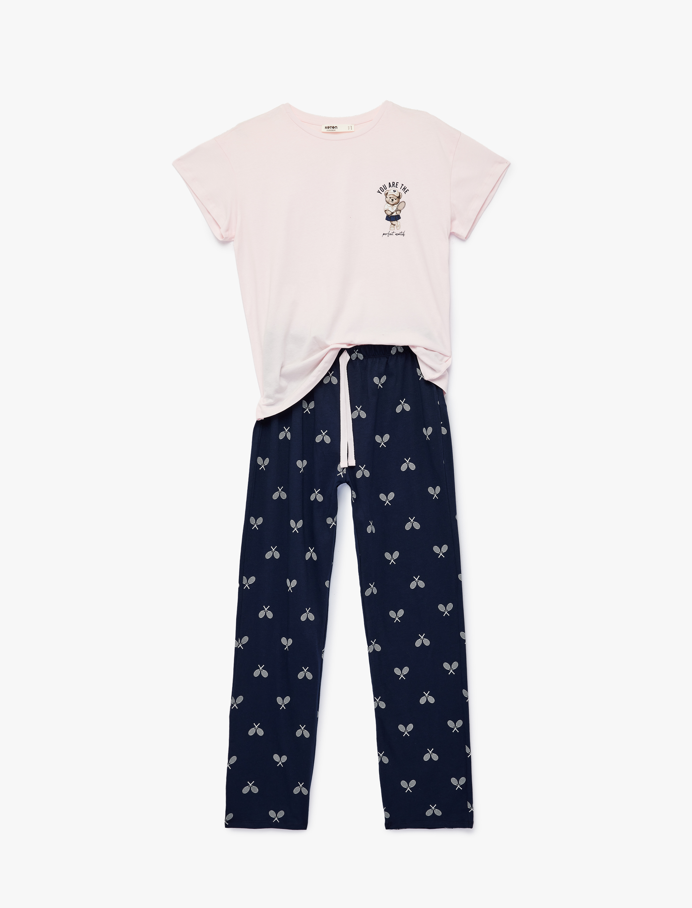   Rahat Kalıp Kısa Kollu Bisiklet Yaka Pamuklu Pijama Takımı