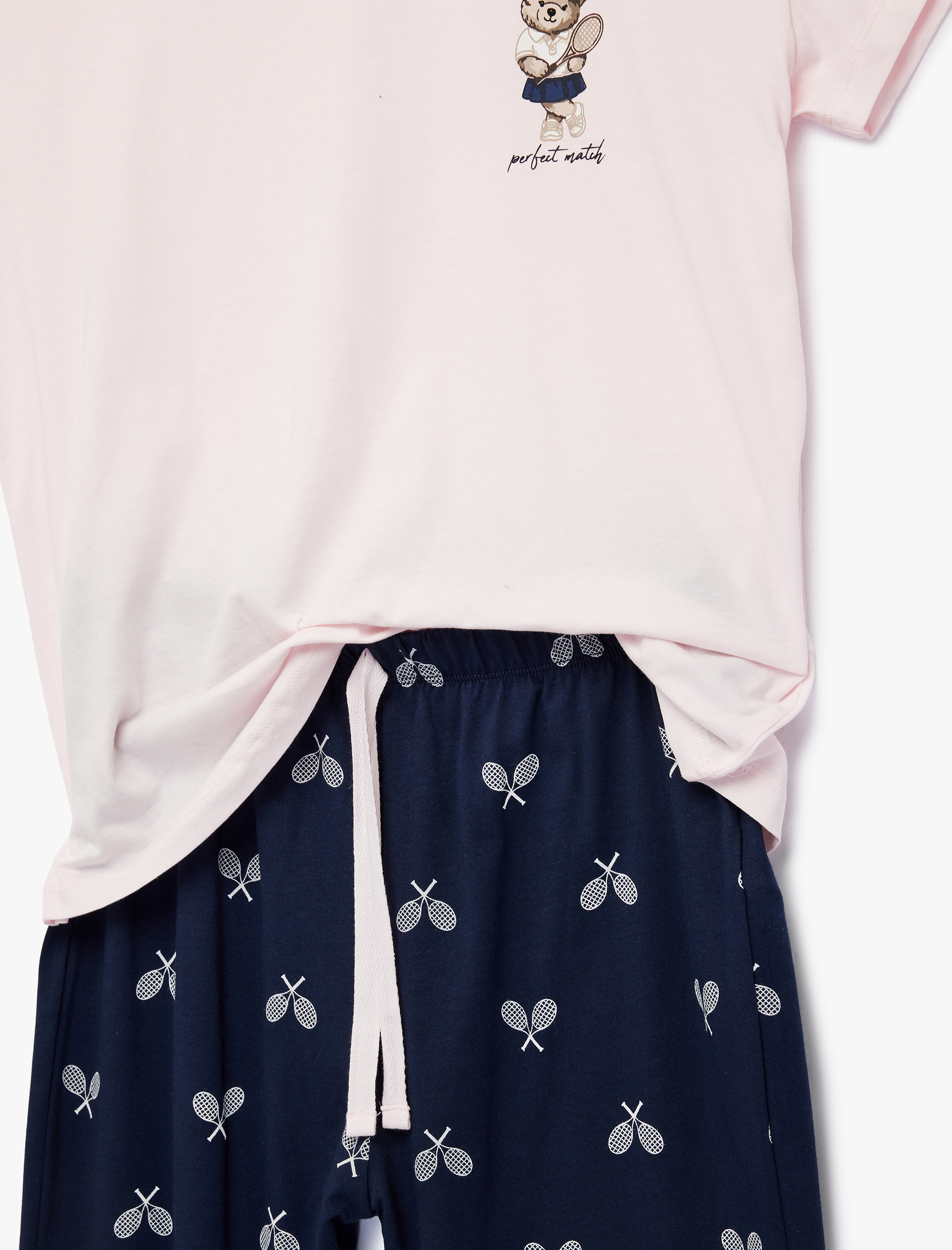   Rahat Kalıp Kısa Kollu Bisiklet Yaka Pamuklu Pijama Takımı