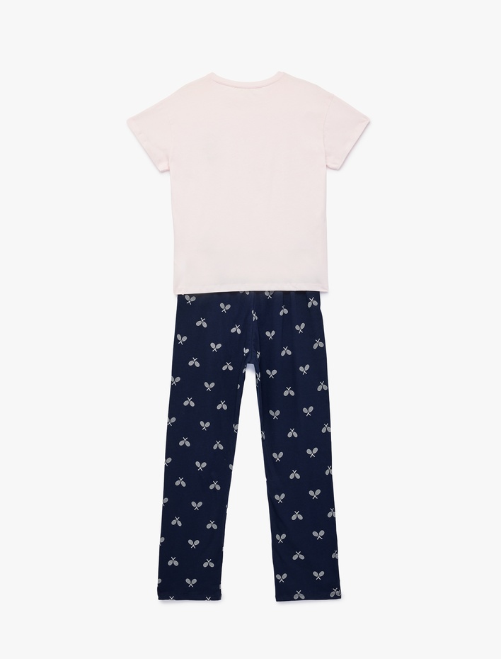  Rahat Kalıp Kısa Kollu Bisiklet Yaka Pamuklu Pijama Takımı