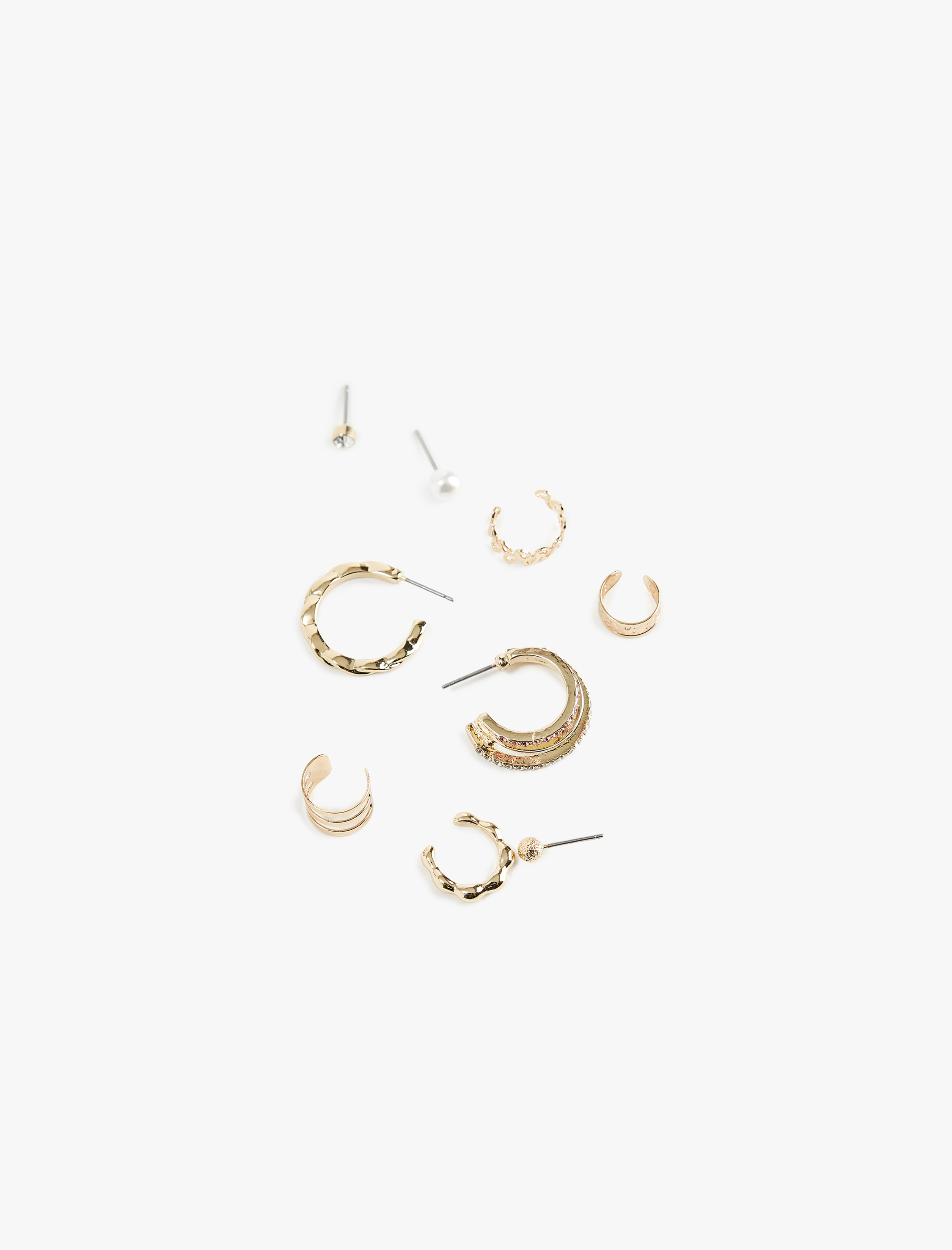  Kadın İnci Detaylı Çoklu Çelik Halka ve Kıkırdak Küpe Seti