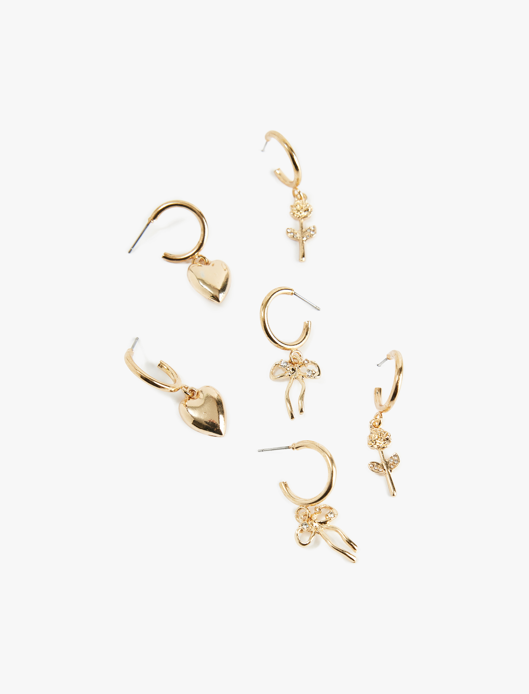  Kadın Çelik Karışımlı 3'lü Charm Detaylı Halka Küpe Seti