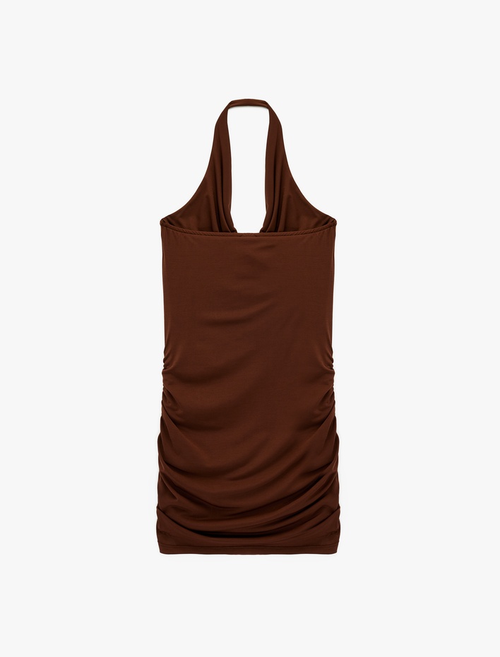  Drapeli Sırt Dekolteli Degaje Yaka Bodycon Midi Elbise