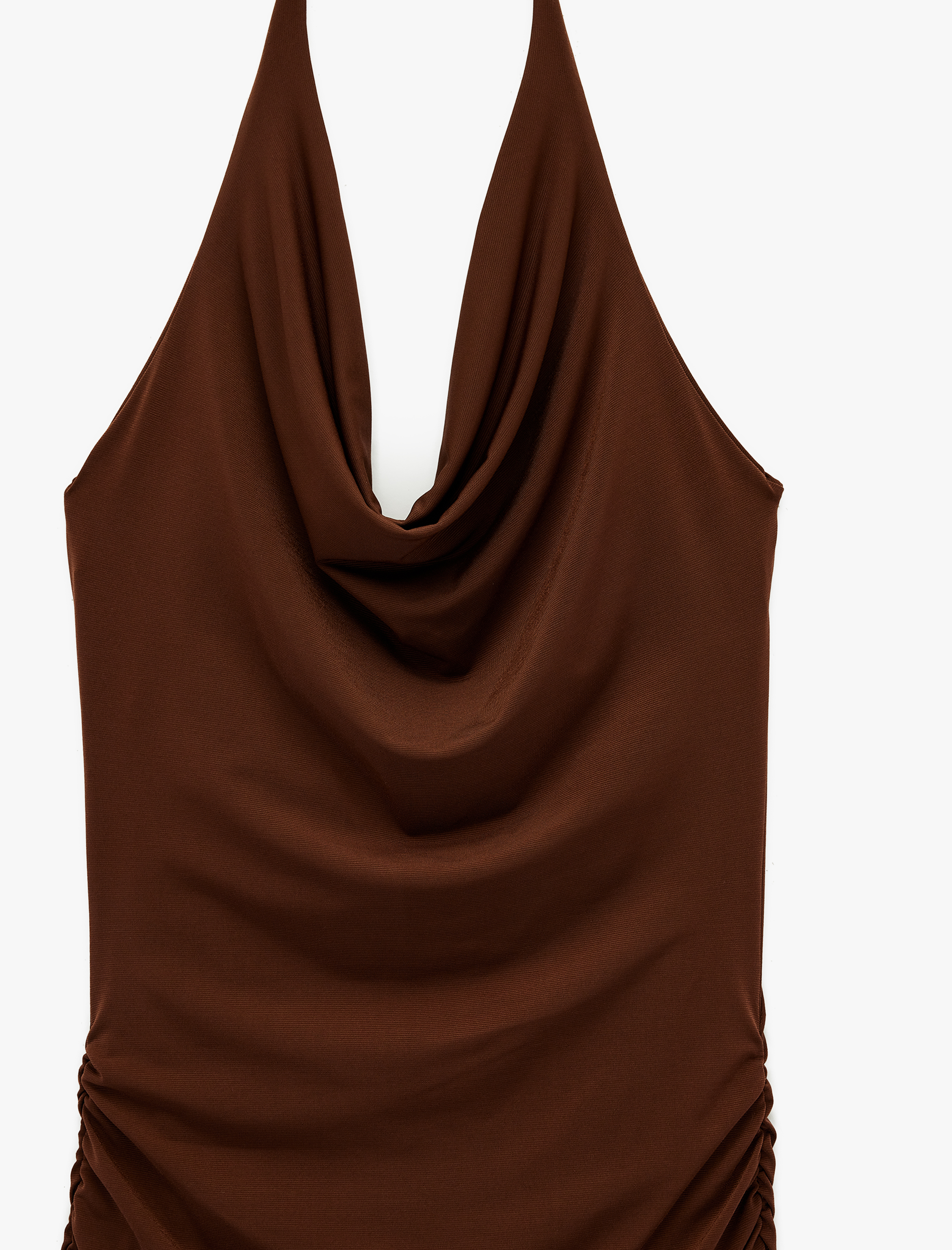   Drapeli Sırt Dekolteli Degaje Yaka Bodycon Midi Elbise