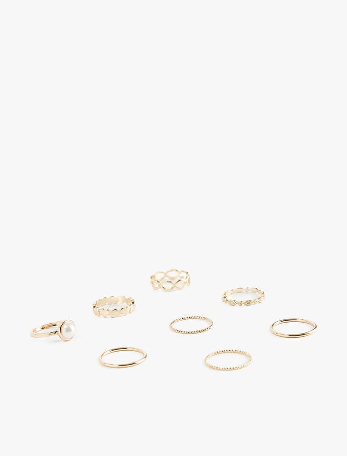 Kadın İnci Detaylı Burgu 8'li Yüzük Seti